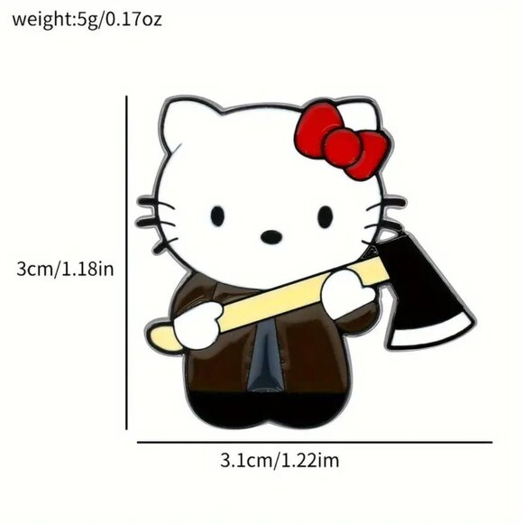 Hello Kitty Enamel Axe Pin Brooch Sanrio Goth Emo Scene Horror Friday13th Psycho - Picture 2 of 2